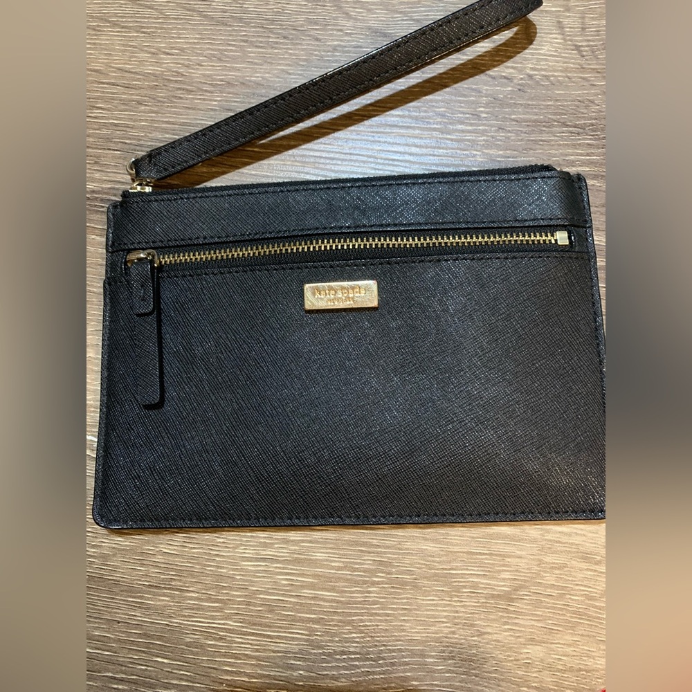 Kate Spade Laurel Way Tinie Safiano Leather Black Wristlet with Gold Accents